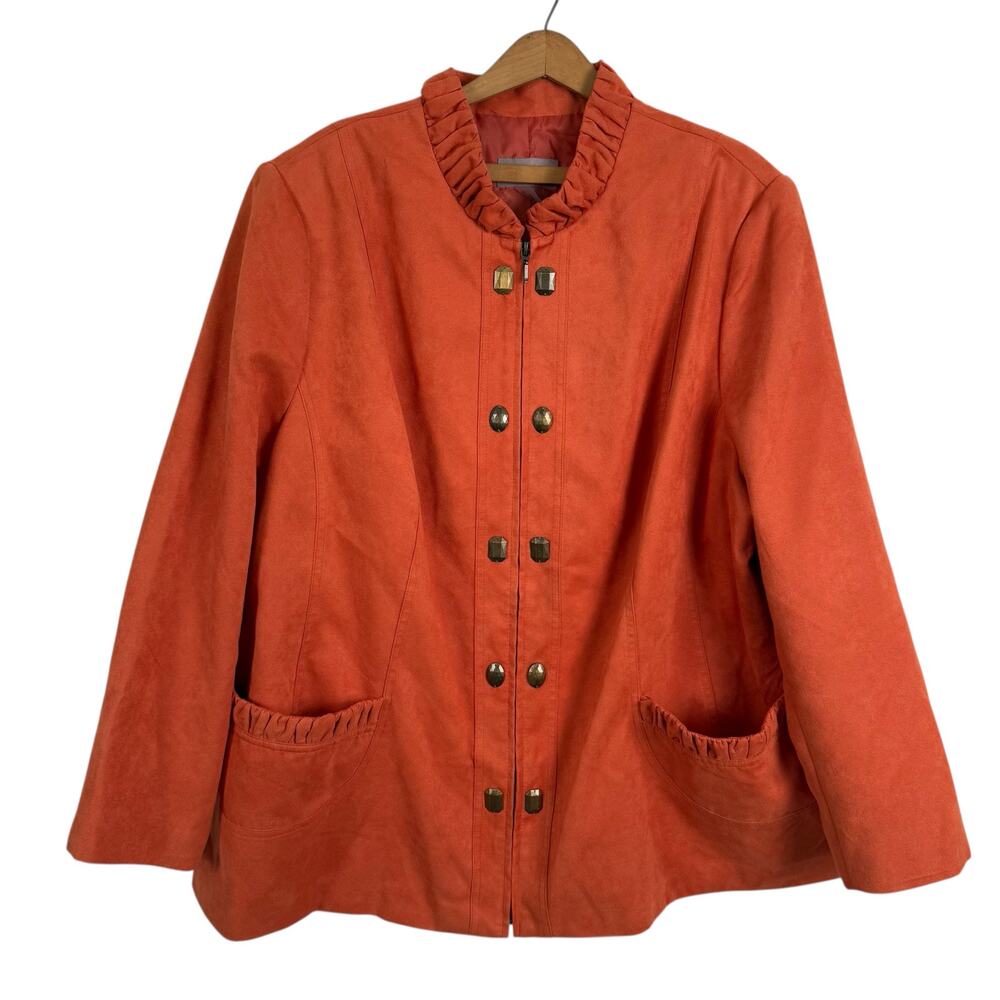 TanJay Women Faux Suede Jacket Blazer Size 22W Orange Boho Retro Artsy Office